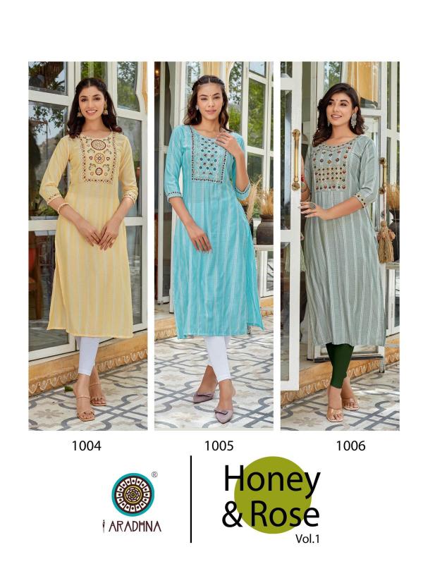 Aradhna Honey And Rose 1 Viscose Embroidery Kurti Collection